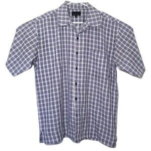 Barcode Casual Button Up Shirt Men's XL Short Sleeve Blue Plaid Polyester